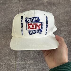Men's Vintage 80s AJD 1989 Denver Broncos Super Bowl XXIV White Snapback Hat Cap